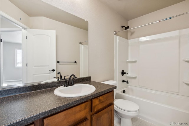 bathroom featuring shower / bath combination, vanity, and tile patterned flooring