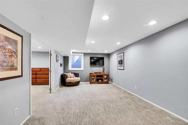 unfurnished room with baseboards, carpet flooring, and recessed lighting