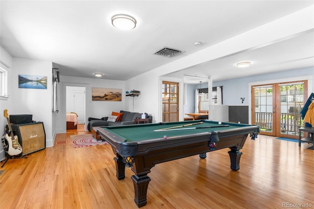 4321 Winona Ct, Denver, CO 80212 - recreation room featuring billiards, light wood-type flooring, and french doors