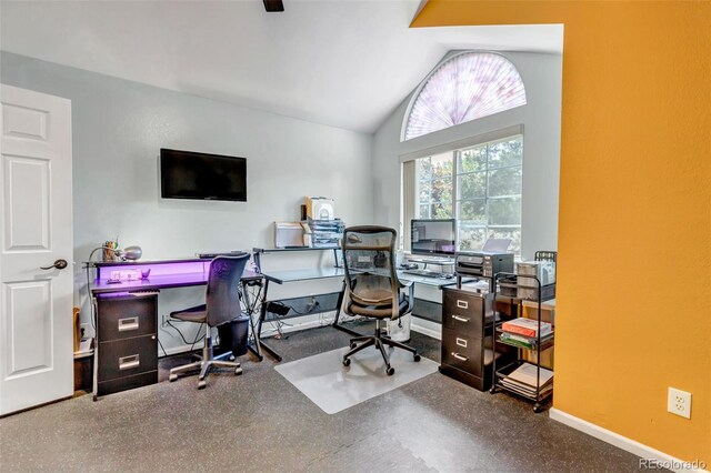 4013 S Carson St Unit C, Aurora, CO 80014 - office area featuring baseboards and high vaulted ceiling