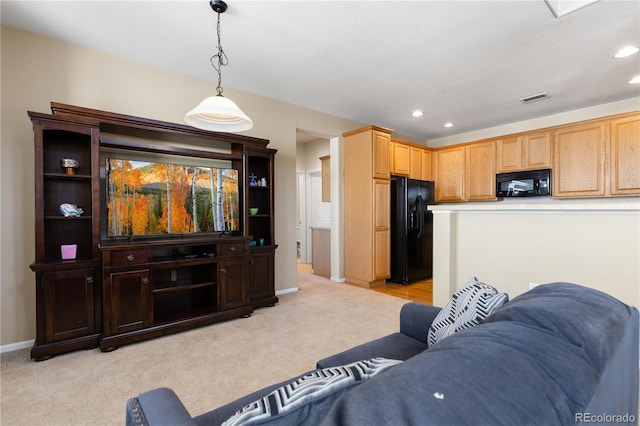 3454 Cascina Pl Unit D, Highlands Ranch, CO 80126 - living area featuring light colored carpet, baseboards, and recessed lighting