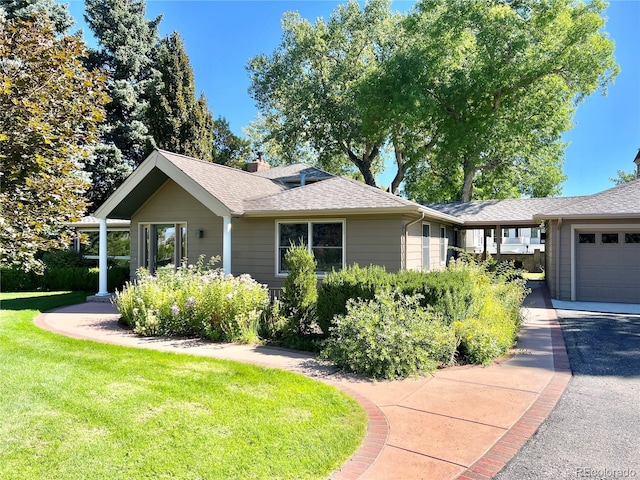 4625 S University Blvd, Englewood, CO 80113 - single story home with a front lawn, roof with shingles, and a chimney