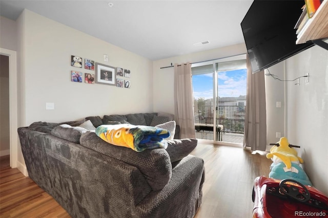 living room with hardwood / wood-style flooring