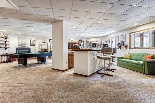 interior space with light carpet and pool table