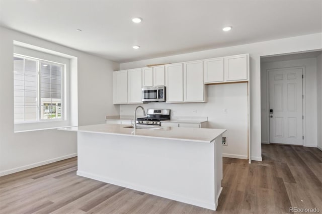 19040 E 96th Pl, Commerce City, CO 80022 - kitchen featuring stainless steel appliances, light wood-type flooring, a sink, light countertops, and recessed lighting