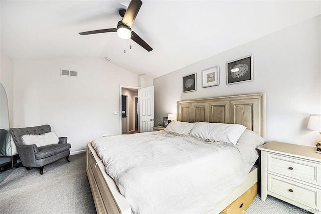5265 S Cathay Way, Centennial, CO 80015 - bedroom with light carpet, vaulted ceiling, and ceiling fan
