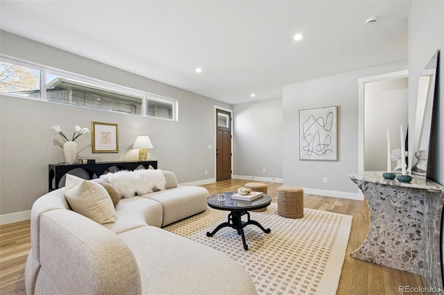 4127 Tejon St, Denver, CO 80211 - living room featuring light wood finished floors, baseboards, and recessed lighting
