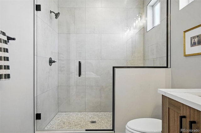 4127 Tejon St, Denver, CO 80211 - bathroom with toilet, a shower stall, and vanity