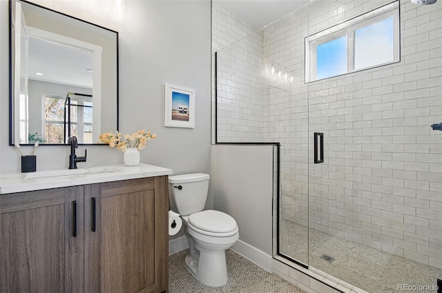 4127 Tejon St, Denver, CO 80211 - full bath with a stall shower, toilet, healthy amount of natural light, and vanity