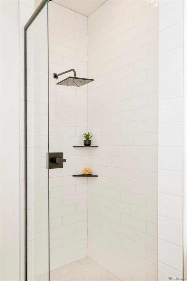 bathroom with a stall shower