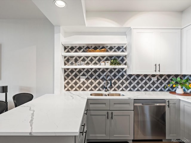 345 Fillmore Unit 407, Denver, CO 80206 - bar area featuring dishwasher, backsplash, and recessed lighting