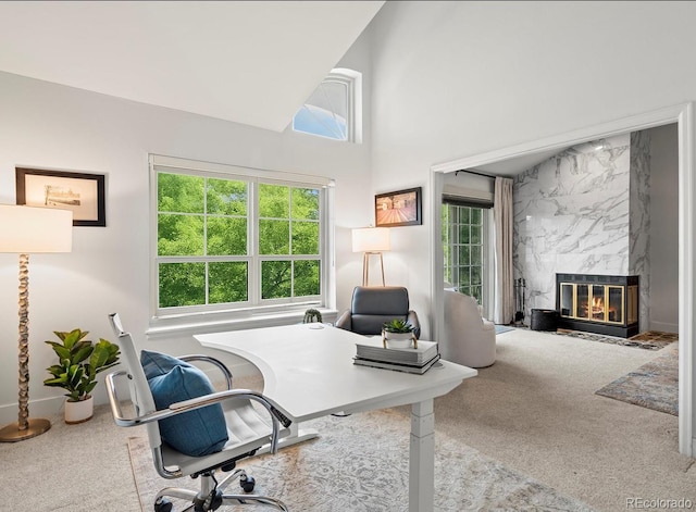 345 Fillmore Unit 407, Denver, CO 80206 - office space featuring carpet floors, a fireplace, and a towering ceiling