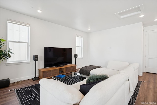 12270 W 57th Ave, Arvada, CO 80002 - living area featuring attic access, wood finished floors, recessed lighting, and baseboards