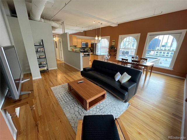 living room with light wood-type flooring