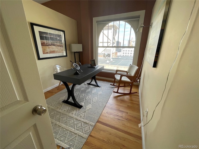 office area featuring light hardwood / wood-style flooring