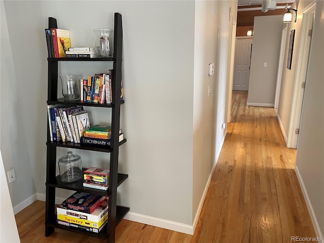 hall with hardwood / wood-style flooring