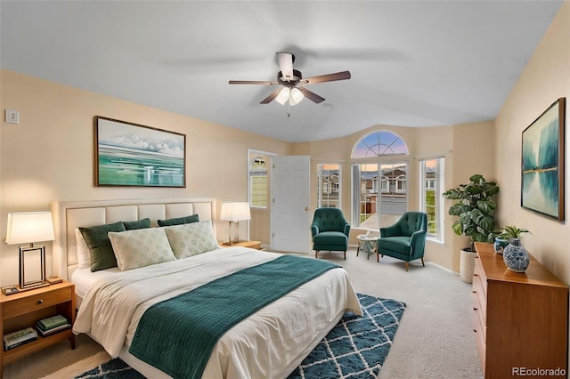 3371 Bexley Dr, Colorado Springs, CO 80922 - carpeted bedroom with lofted ceiling, a ceiling fan, and baseboards