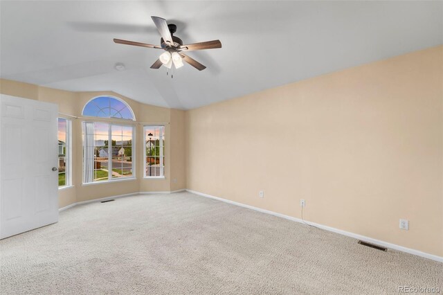 3371 Bexley Dr, Colorado Springs, CO 80922 - carpeted spare room featuring a ceiling fan, baseboards, and vaulted ceiling