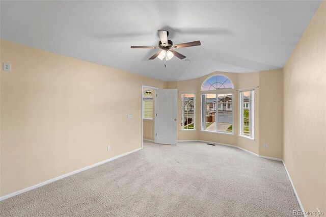 3371 Bexley Dr, Colorado Springs, CO 80922 - carpeted spare room with a ceiling fan, baseboards, healthy amount of natural light, and lofted ceiling