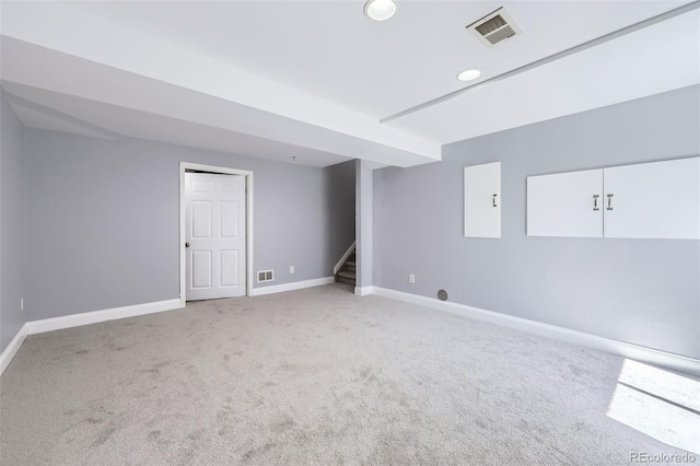 3734 Licorice Trl, Castle Rock, CO 80109 - unfurnished room with light colored carpet, stairs, and recessed lighting