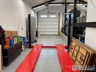 garage with a garage door opener