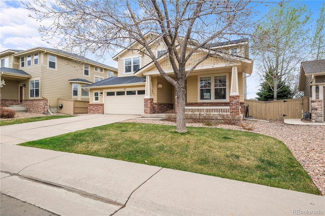 5049 Heatherglen Dr, Highlands Ranch, CO 80130 - view of front of home featuring brick siding, an attached garage, concrete driveway, and a porch