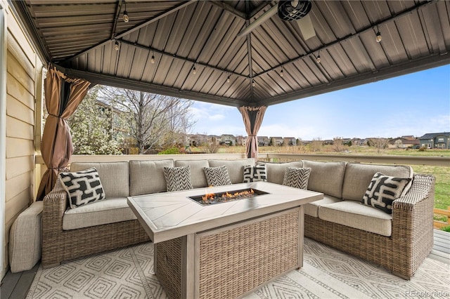 5049 Heatherglen Dr, Highlands Ranch, CO 80130 - view of patio / terrace with an outdoor living space with a fire pit and a gazebo