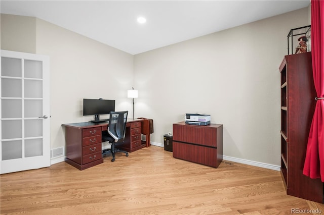 5049 Heatherglen Dr, Highlands Ranch, CO 80130 - office area with light wood-style floors, baseboards, and recessed lighting