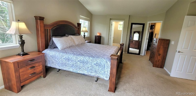 5049 Heatherglen Dr, Highlands Ranch, CO 80130 - bedroom with light colored carpet, a spacious closet, a closet, lofted ceiling, and baseboards