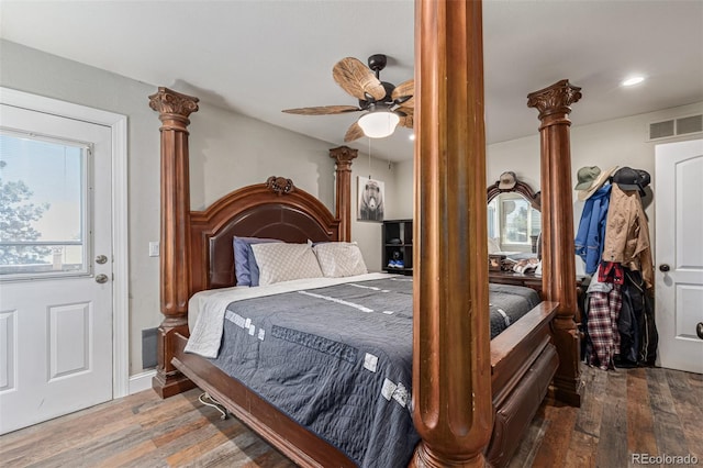 42313 Vista Rdg, Parker, CO 80138 - bedroom with decorative columns, hardwood / wood-style flooring, and recessed lighting