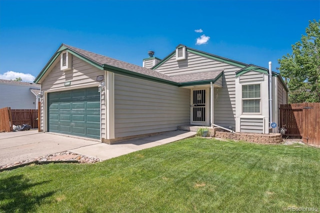 11337 E 1st Ave, Aurora, CO 80010 - single story home featuring an attached garage, concrete driveway, a shingled roof, and a chimney