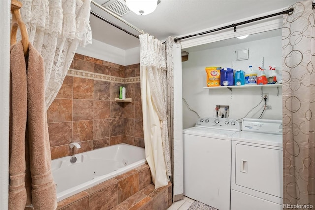 11337 E 1st Ave, Aurora, CO 80010 - full bathroom with washing machine and clothes dryer and a combined bath / shower with jetted tub
