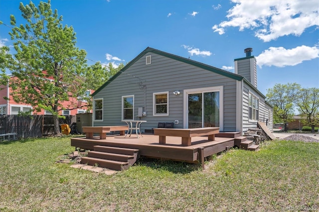 11337 E 1st Ave, Aurora, CO 80010 - rear view of house featuring a chimney and a wooden deck
