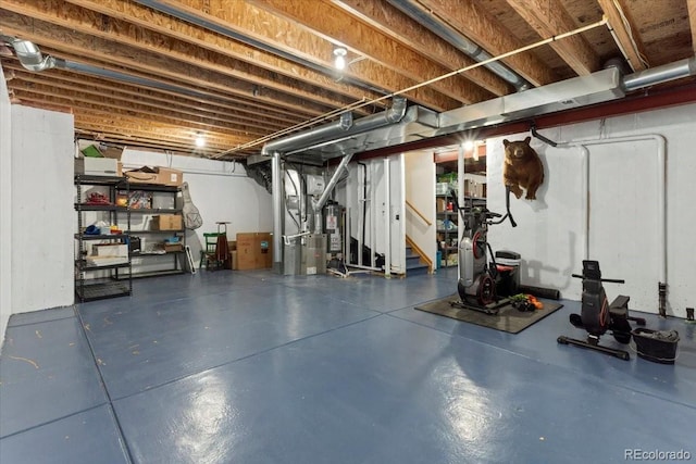 basement with heating unit and gas water heater