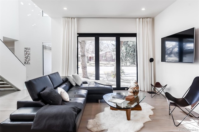 living room with a healthy amount of sunlight and light wood-type flooring