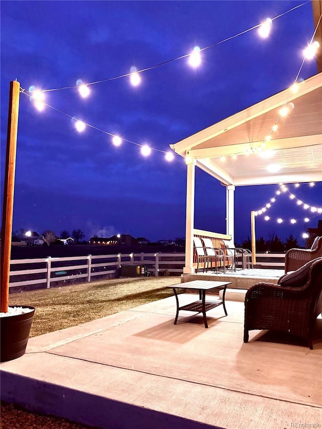 view of patio at night