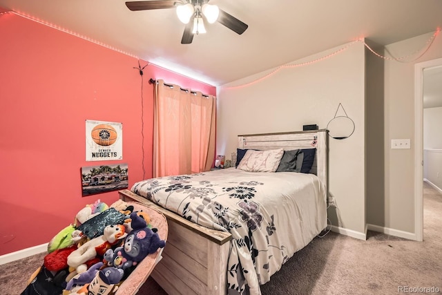 bedroom featuring carpet flooring and ceiling fan