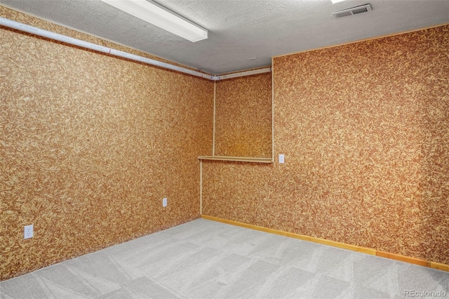 empty room with carpet floors and a textured ceiling