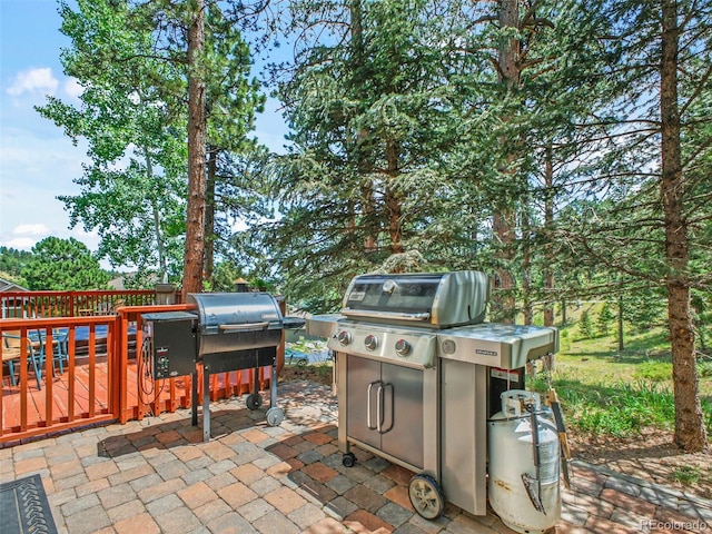 3648 Heatherwood Way, Evergreen, CO 80439 - view of patio / terrace with a wooden deck and grilling area