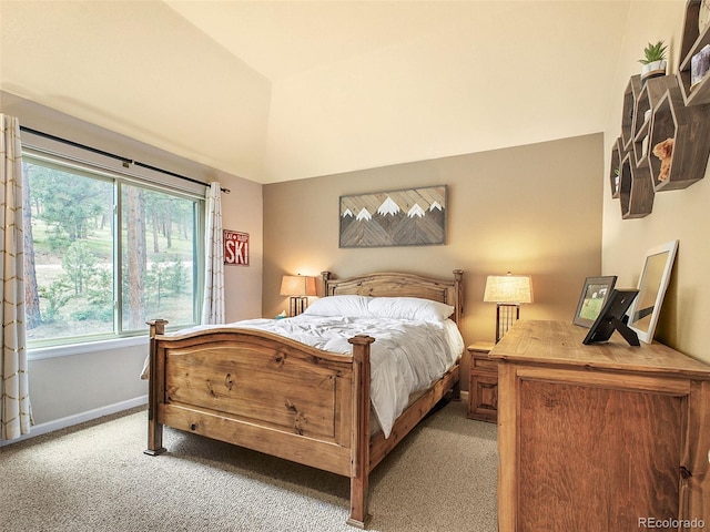 3648 Heatherwood Way, Evergreen, CO 80439 - bedroom featuring light carpet and lofted ceiling