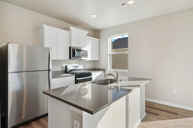 kitchen with a sink, appliances with stainless steel finishes, and white cabinetry