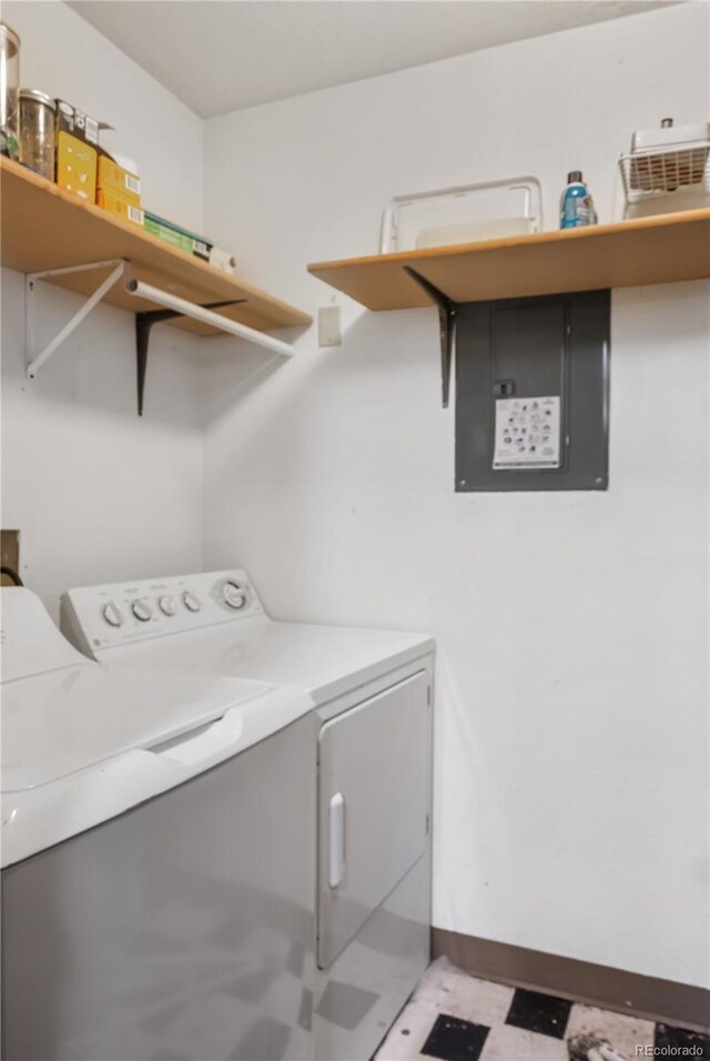 laundry area featuring separate washer and dryer and electric panel