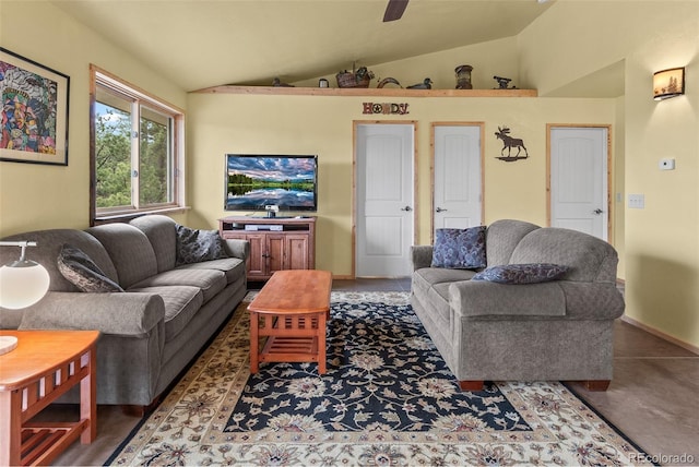 living room featuring vaulted ceiling