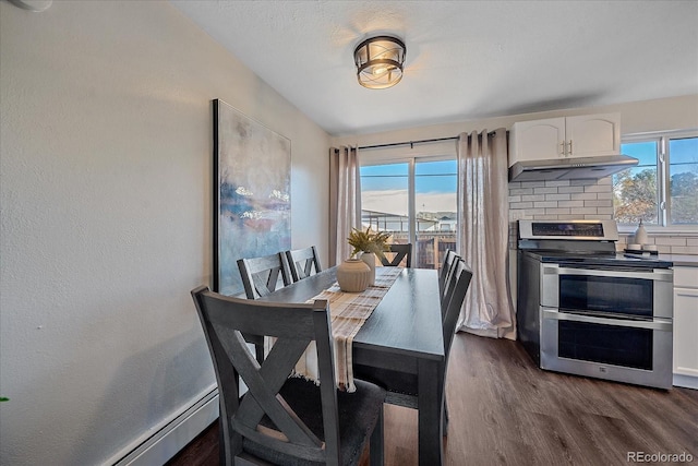 dining space featuring dark wood-style flooring and plenty of natural light