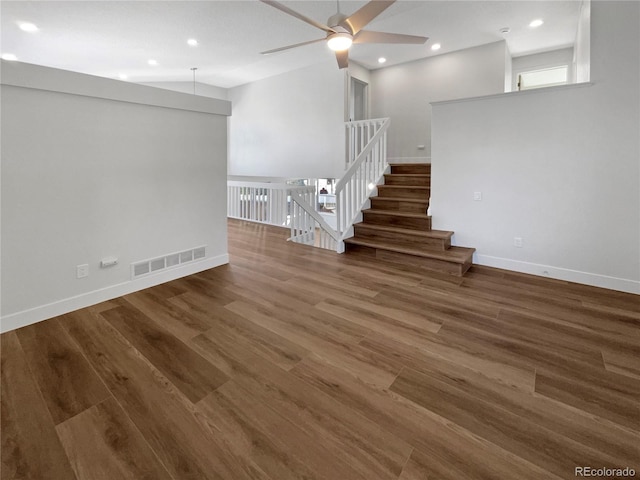 interior space featuring dark hardwood / wood-style floors and ceiling fan