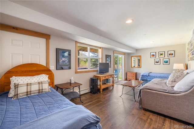 133 Creek Ln, Silverthorne, CO 80498 - bedroom featuring access to outside, baseboard heating, wood finished floors, and recessed lighting