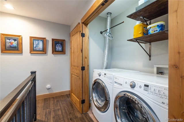 133 Creek Ln, Silverthorne, CO 80498 - laundry area with dark wood-type flooring and separate washer and dryer