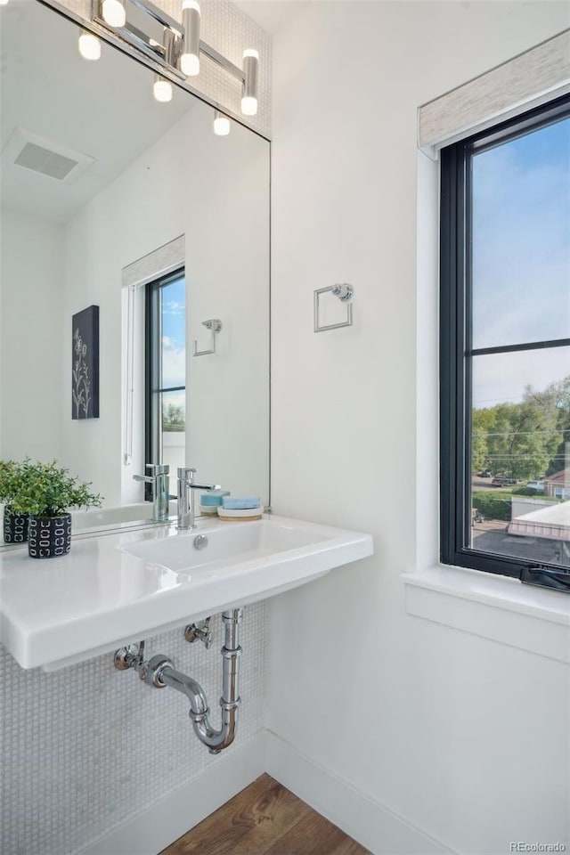 bathroom featuring hardwood / wood-style flooring