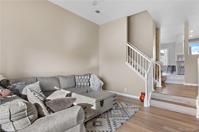 living room featuring light hardwood / wood-style flooring