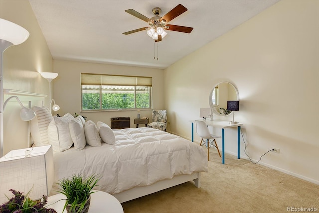bedroom with carpet, baseboards, and ceiling fan